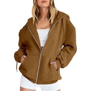 imageANRABESS Womens Zip Up Hoodies Long Sleeve Oversized Sweatshirts Fleece Y2K Jacket Pockets 2025 Fall Outfits Fashion ClothesRust Yellow