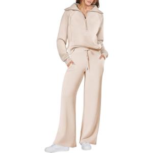 imageANRABESS Women 2 Piece Outfits Sweatsuit Oversized Sweatshirt Sweatpants Tracksuit Sweat Lounge Matching Set 2025 Fall TrendyApricot