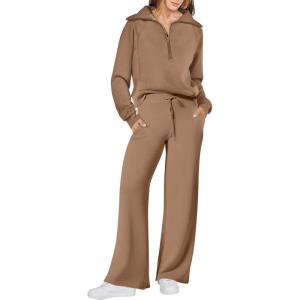 imageANRABESS Women 2 Piece Outfits Sweatsuit Oversized Sweatshirt Sweatpants Tracksuit Sweat Lounge Matching Set 2025 Fall TrendyBrown