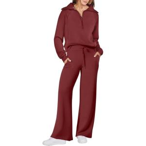 imageANRABESS Women 2 Piece Outfits Sweatsuit Oversized Sweatshirt Sweatpants Tracksuit Sweat Lounge Matching Set 2025 Fall TrendyBurgundy