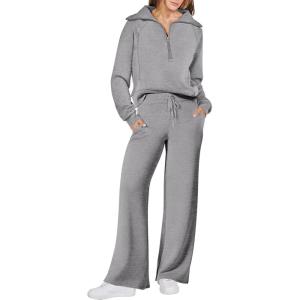 imageANRABESS Women 2 Piece Outfits Sweatsuit Oversized Sweatshirt Sweatpants Tracksuit Sweat Lounge Matching Set 2025 Fall TrendyGrey