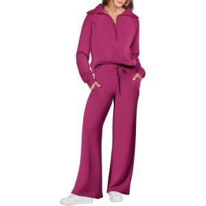 imageANRABESS Women 2 Piece Outfits Sweatsuit Oversized Sweatshirt Sweatpants Tracksuit Sweat Lounge Matching Set 2025 Fall TrendyHot Pink