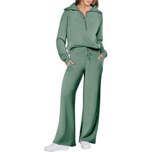 imageANRABESS Women 2 Piece Outfits Sweatsuit Oversized Sweatshirt Sweatpants Tracksuit Sweat Lounge Matching Set 2025 Fall TrendyPea Green