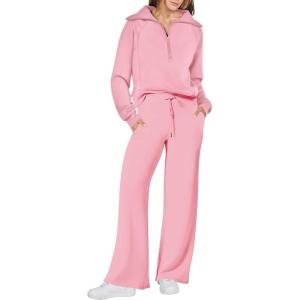 imageANRABESS Women 2 Piece Outfits Sweatsuit Oversized Sweatshirt Sweatpants Tracksuit Sweat Lounge Matching Set 2025 Fall TrendyPink