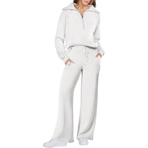 imageANRABESS Women 2 Piece Outfits Sweatsuit Oversized Sweatshirt Sweatpants Tracksuit Sweat Lounge Matching Set 2025 Fall TrendyWhite
