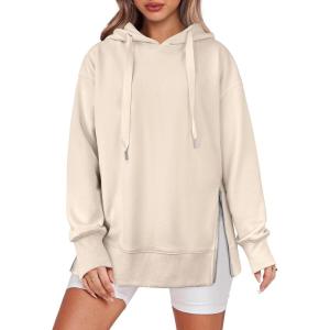 imageANRABESS Women Oversized Hoodies Side Zipper Fleece Long Sweatshirts Lightweight Tunic Pullover 2024 Fall Trendy ClothesApricot