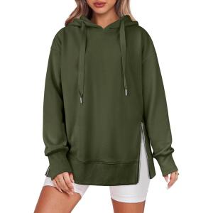 imageANRABESS Women Oversized Hoodies Side Zipper Fleece Long Sweatshirts Lightweight Tunic Pullover 2024 Fall Trendy ClothesArmy Green