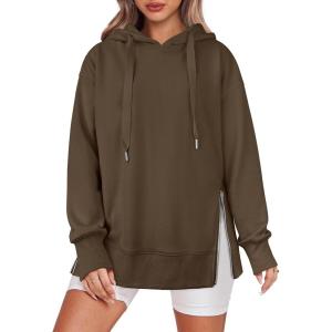 imageANRABESS Women Oversized Hoodies Side Zipper Fleece Long Sweatshirts Lightweight Tunic Pullover 2024 Fall Trendy ClothesBrown