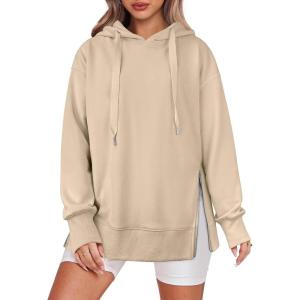 imageANRABESS Women Oversized Hoodies Side Zipper Fleece Long Sweatshirts Lightweight Tunic Pullover 2024 Fall Trendy ClothesDark Apricot