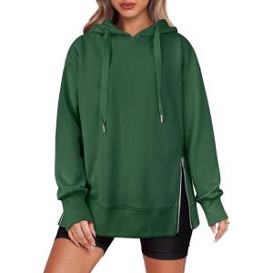 imageANRABESS Women Oversized Hoodies Side Zipper Fleece Long Sweatshirts Lightweight Tunic Pullover 2024 Fall Trendy ClothesDeep Green