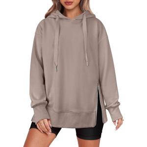 imageANRABESS Women Oversized Hoodies Side Zipper Fleece Long Sweatshirts Lightweight Tunic Pullover 2024 Fall Trendy ClothesKhaki