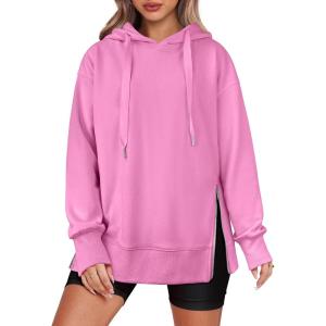 imageANRABESS Women Oversized Hoodies Side Zipper Fleece Long Sweatshirts Lightweight Tunic Pullover 2024 Fall Trendy ClothesPink