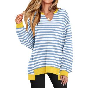 imageANRABESS Womens Oversized Sweatshirt V Neck Long Sleeve Tunic Lightweight Pullover 2025 Spring Casual Tops Teen Girl OutfitsBule White