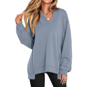 imageANRABESS Womens Oversized Sweatshirt V Neck Long Sleeve Tunic Lightweight Pullover 2025 Spring Casual Tops Teen Girl OutfitsLight Blue