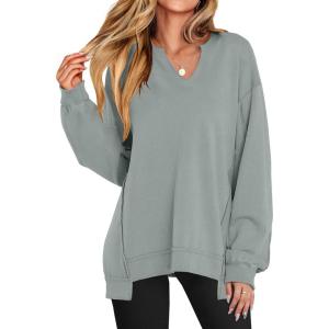 imageANRABESS Womens Oversized Sweatshirt V Neck Long Sleeve Tunic Lightweight Pullover 2025 Spring Casual Tops Teen Girl OutfitsLight Green