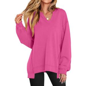 imageANRABESS Womens Oversized Sweatshirt V Neck Long Sleeve Tunic Lightweight Pullover 2025 Spring Casual Tops Teen Girl OutfitsRose