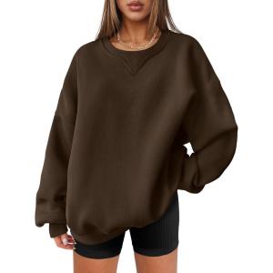 imageANRABESS Womens Sweatshirts Oversized Fleece Crew Neck Pullover Hoodies Casual Comfy 2025 Fall Fashion Basic SweatshirtBrown