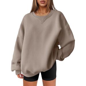 imageANRABESS Womens Sweatshirts Oversized Fleece Crew Neck Pullover Hoodies Casual Comfy 2025 Fall Fashion Basic SweatshirtCoffee Grey