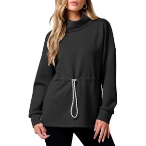 imageANRABESS Womens Turtleneck Sweatshirts Drawstring Waist Pullover Tops Loose Fit Long Sleeve Hoodies 2024 Fall Preppy OutfitsBlack