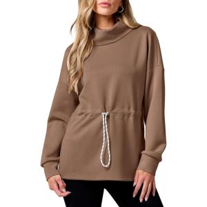 imageANRABESS Womens Turtleneck Sweatshirts Drawstring Waist Pullover Tops Loose Fit Long Sleeve Hoodies 2024 Fall Preppy OutfitsBrown