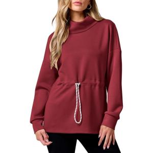imageANRABESS Womens Turtleneck Sweatshirts Drawstring Waist Pullover Tops Loose Fit Long Sleeve Hoodies 2024 Fall Preppy OutfitsBurgundy
