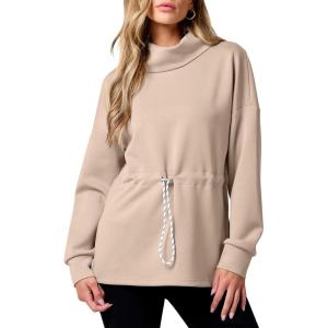 imageANRABESS Womens Turtleneck Sweatshirts Drawstring Waist Pullover Tops Loose Fit Long Sleeve Hoodies 2024 Fall Preppy OutfitsKhaki