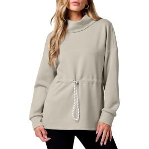 imageANRABESS Womens Turtleneck Sweatshirts Drawstring Waist Pullover Tops Loose Fit Long Sleeve Hoodies 2024 Fall Preppy OutfitsLight Khaki