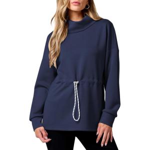 imageANRABESS Womens Turtleneck Sweatshirts Drawstring Waist Pullover Tops Loose Fit Long Sleeve Hoodies 2024 Fall Preppy OutfitsNavy Blue