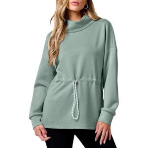 imageANRABESS Womens Turtleneck Sweatshirts Drawstring Waist Pullover Tops Loose Fit Long Sleeve Hoodies 2024 Fall Preppy OutfitsPea Green