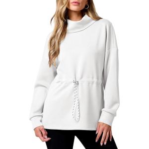 imageANRABESS Womens Turtleneck Sweatshirts Drawstring Waist Pullover Tops Loose Fit Long Sleeve Hoodies 2024 Fall Preppy OutfitsWhite