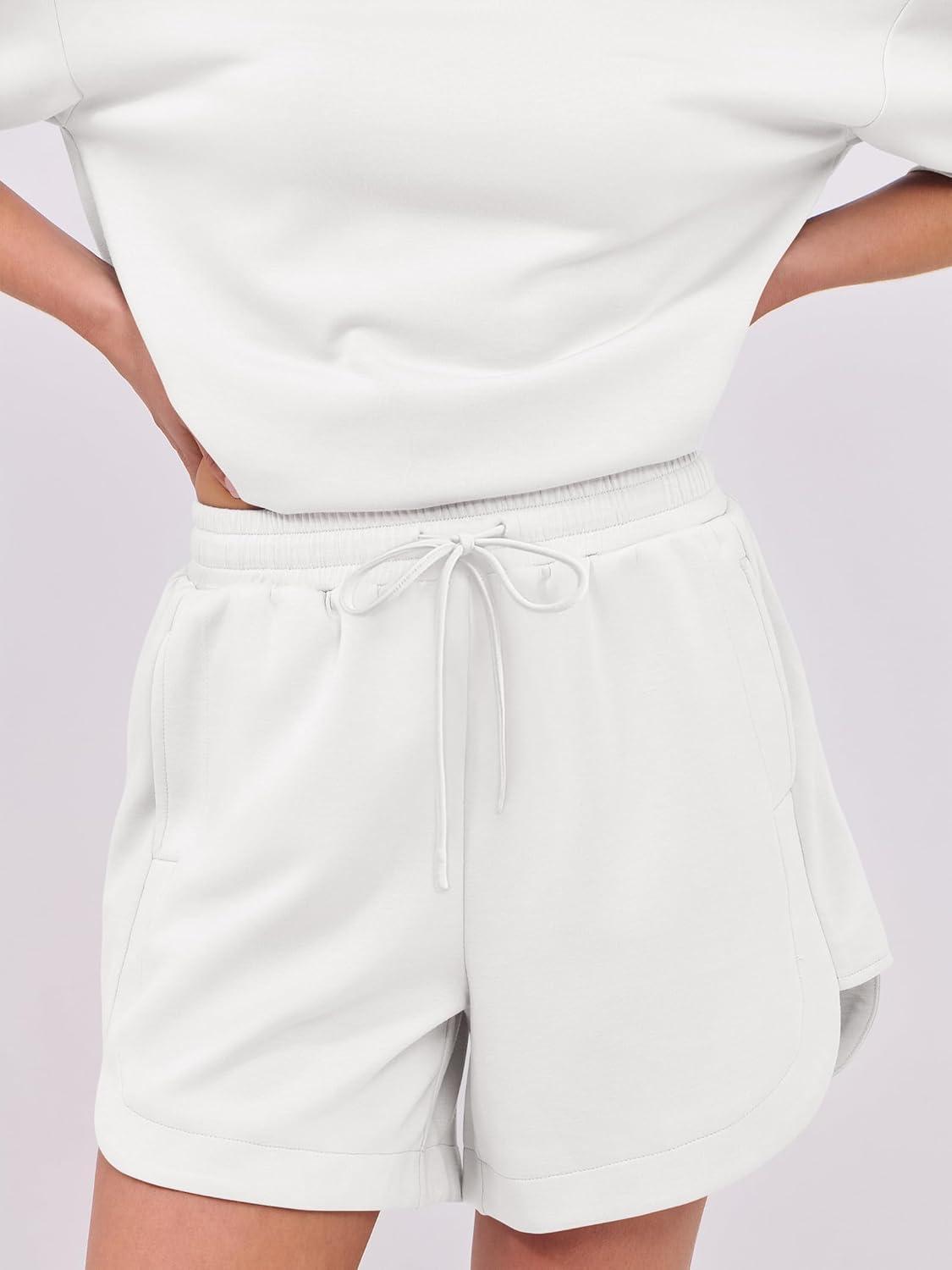 imageANRABESS Two Piece Outfits Oversized Top Lounge Shorts Matching Sets 2025 Summer Fashion Sweatsuits Travel Airport ClothesWhite