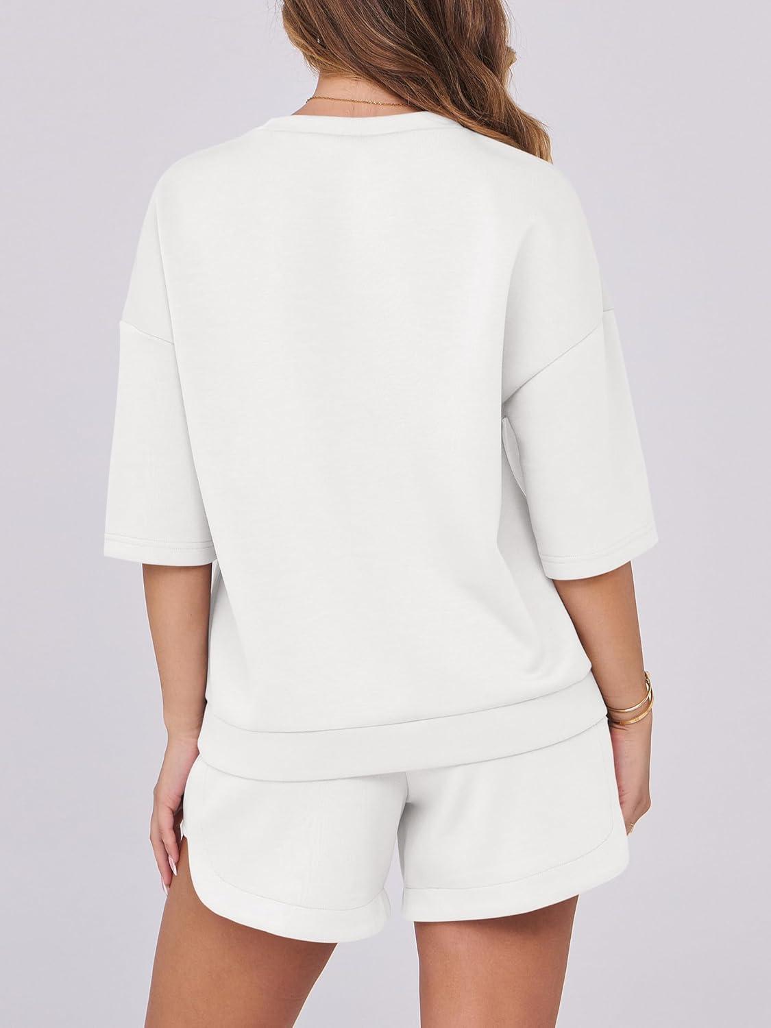 imageANRABESS Two Piece Outfits Oversized Top Lounge Shorts Matching Sets 2025 Summer Fashion Sweatsuits Travel Airport ClothesWhite