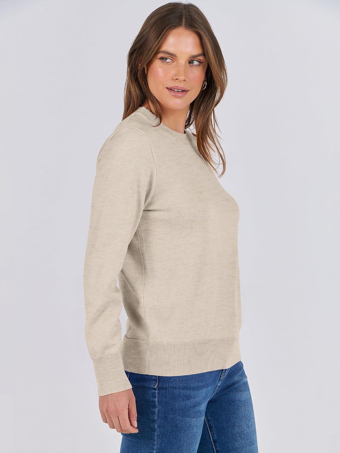 imageANRABESS Womens Long Sleeve Crewneck Classic 2025 Fall Soft Basic Pullover Sweaters TopAlmond