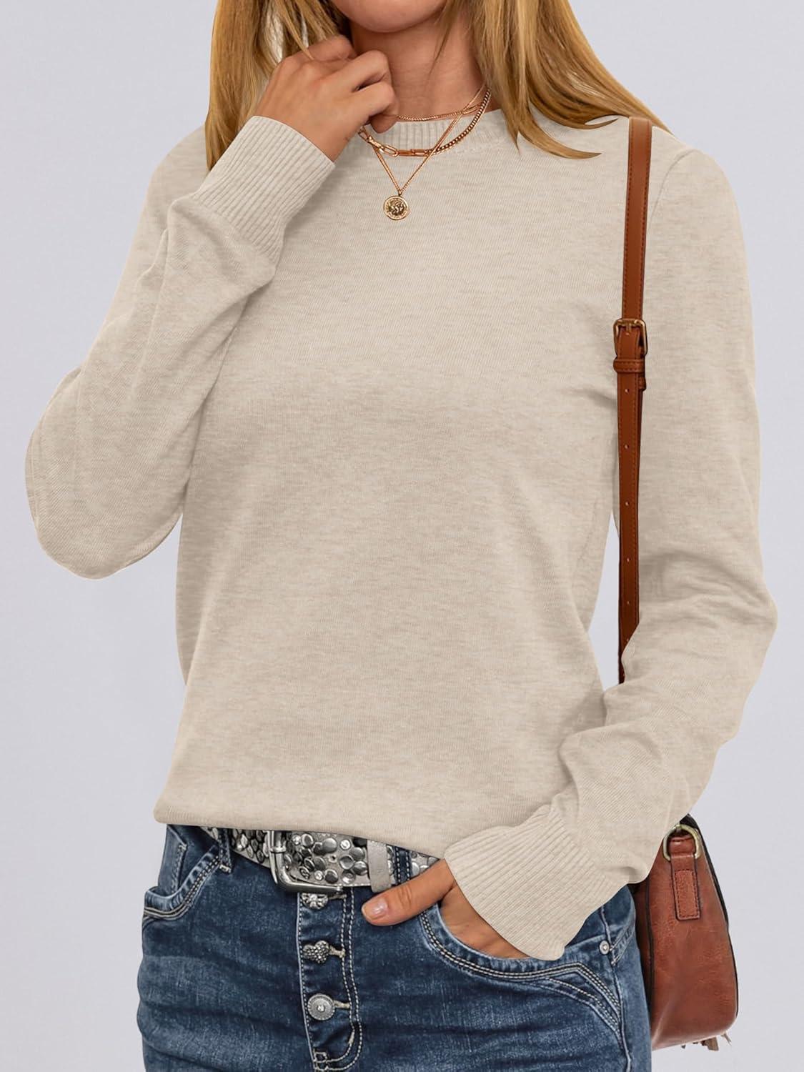 imageANRABESS Womens Long Sleeve Crewneck Classic 2025 Fall Soft Basic Pullover Sweaters TopAlmond