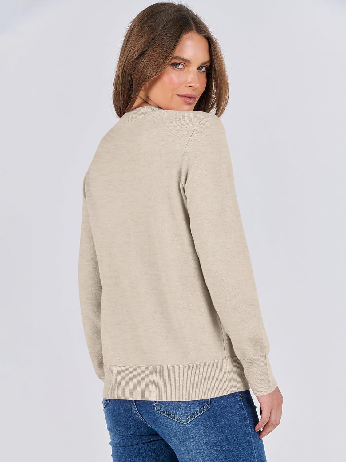imageANRABESS Womens Long Sleeve Crewneck Classic 2025 Fall Soft Basic Pullover Sweaters TopAlmond