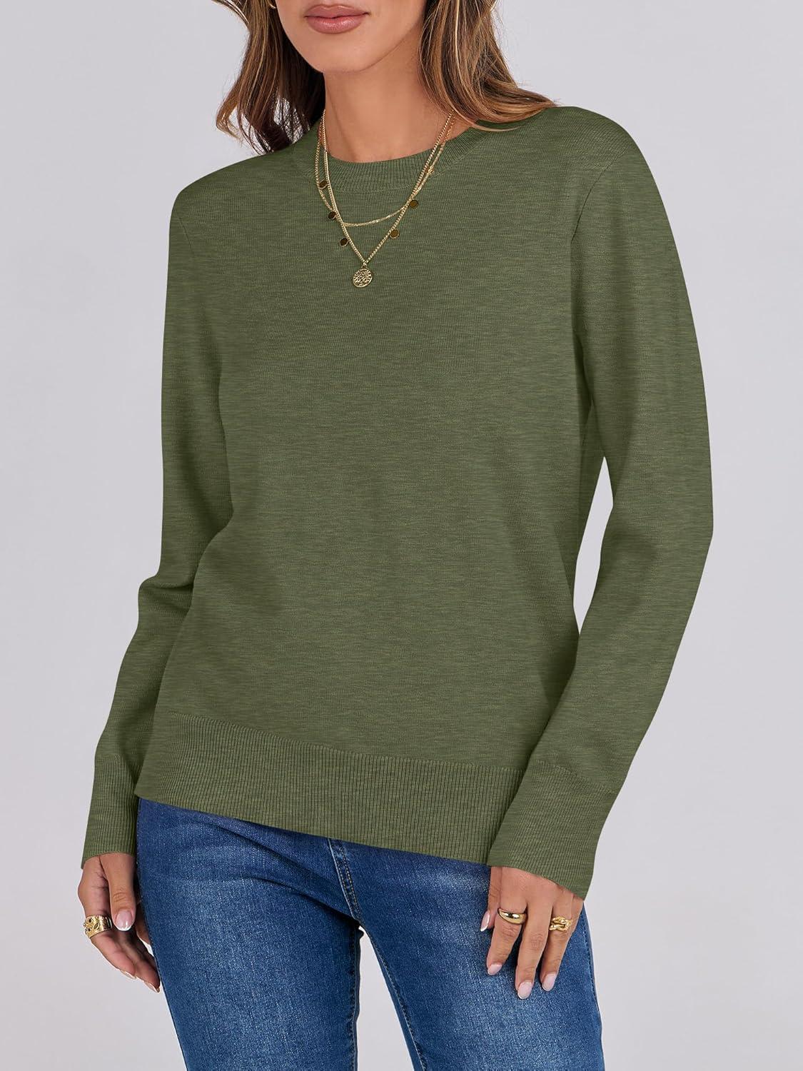 imageANRABESS Womens Long Sleeve Crewneck Classic 2025 Fall Soft Basic Pullover Sweaters TopArmy Green