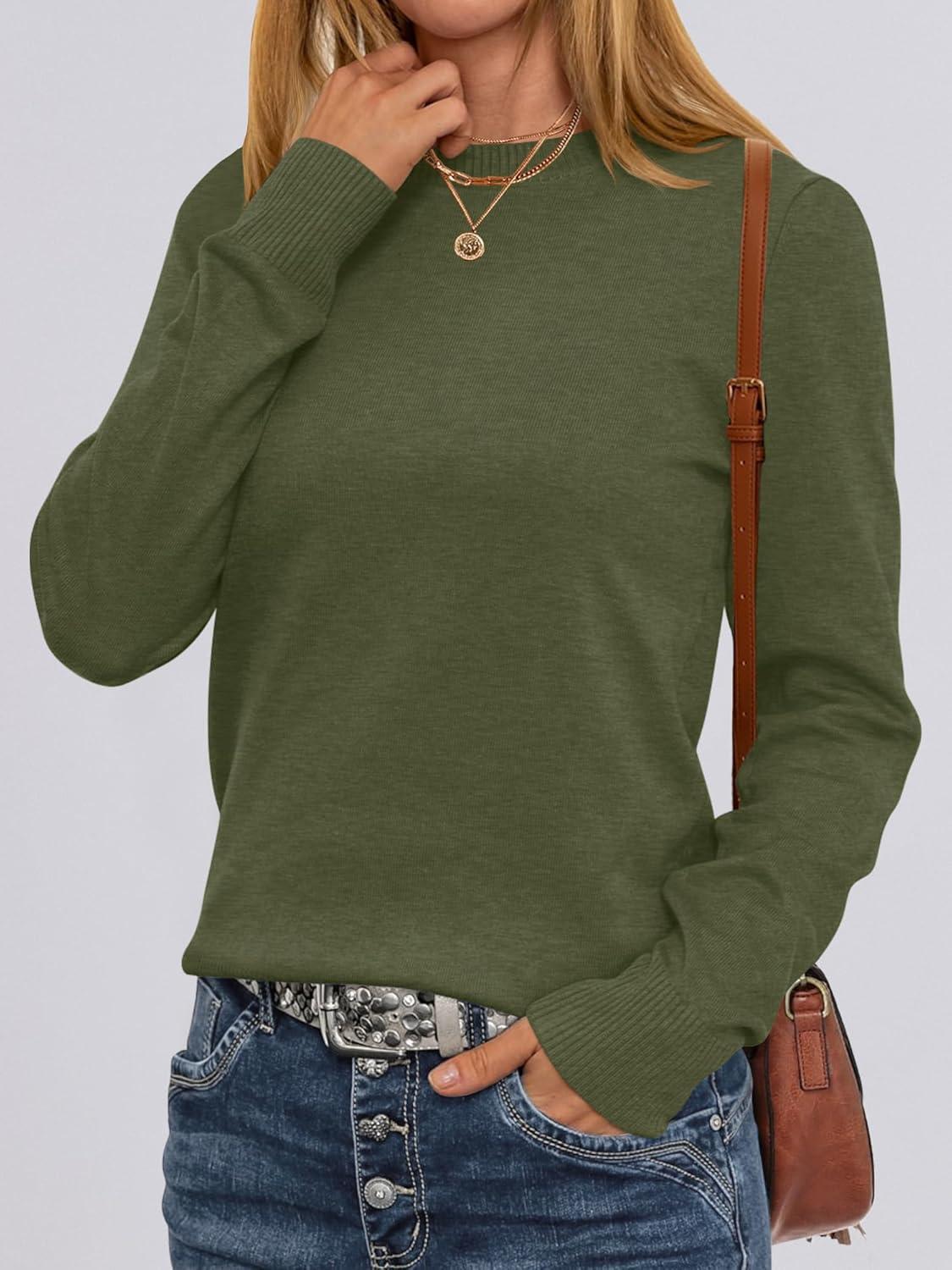 imageANRABESS Womens Long Sleeve Crewneck Classic 2025 Fall Soft Basic Pullover Sweaters TopArmy Green