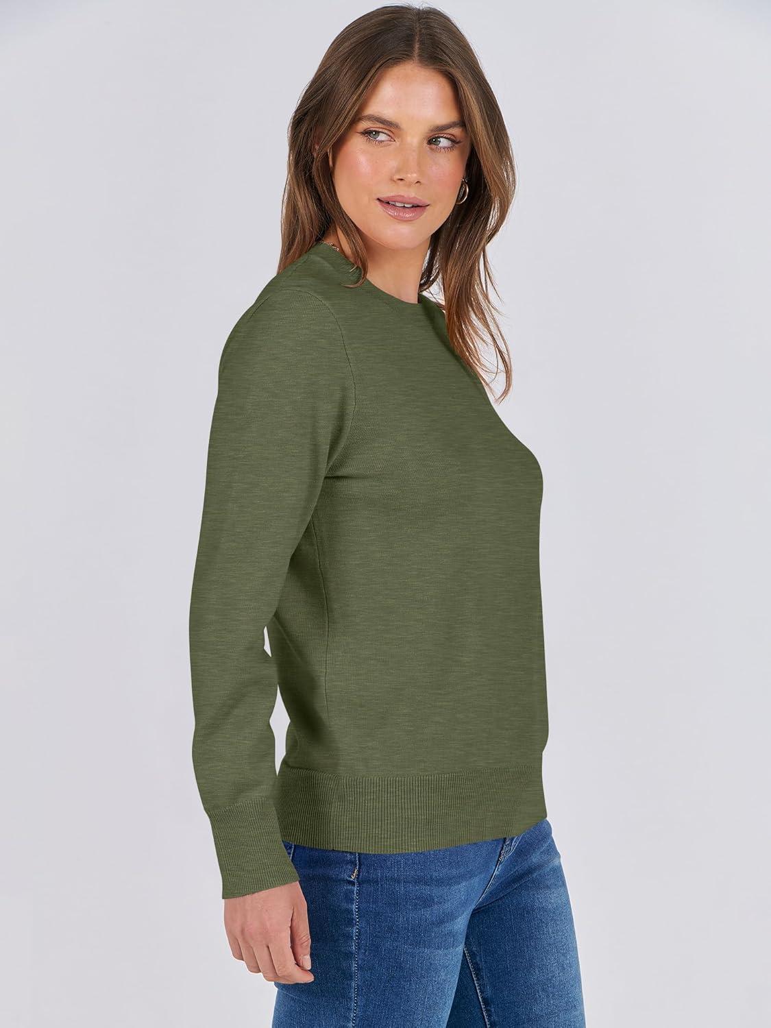 imageANRABESS Womens Long Sleeve Crewneck Classic 2025 Fall Soft Basic Pullover Sweaters TopArmy Green