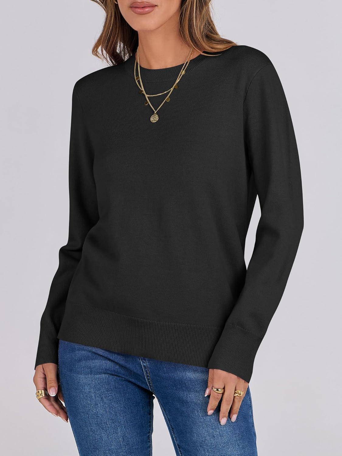 imageANRABESS Womens Long Sleeve Crewneck Classic 2025 Fall Soft Basic Pullover Sweaters TopBlack
