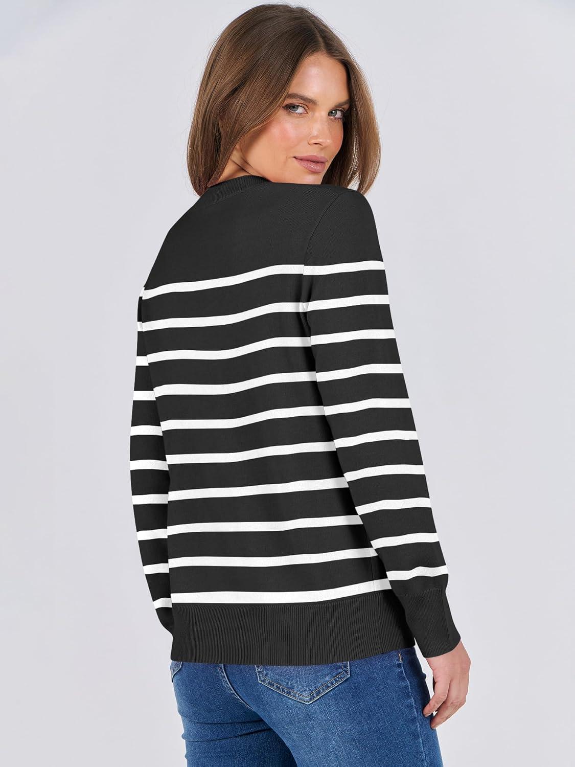 imageANRABESS Womens Long Sleeve Crewneck Classic 2025 Fall Soft Basic Pullover Sweaters TopBlack White