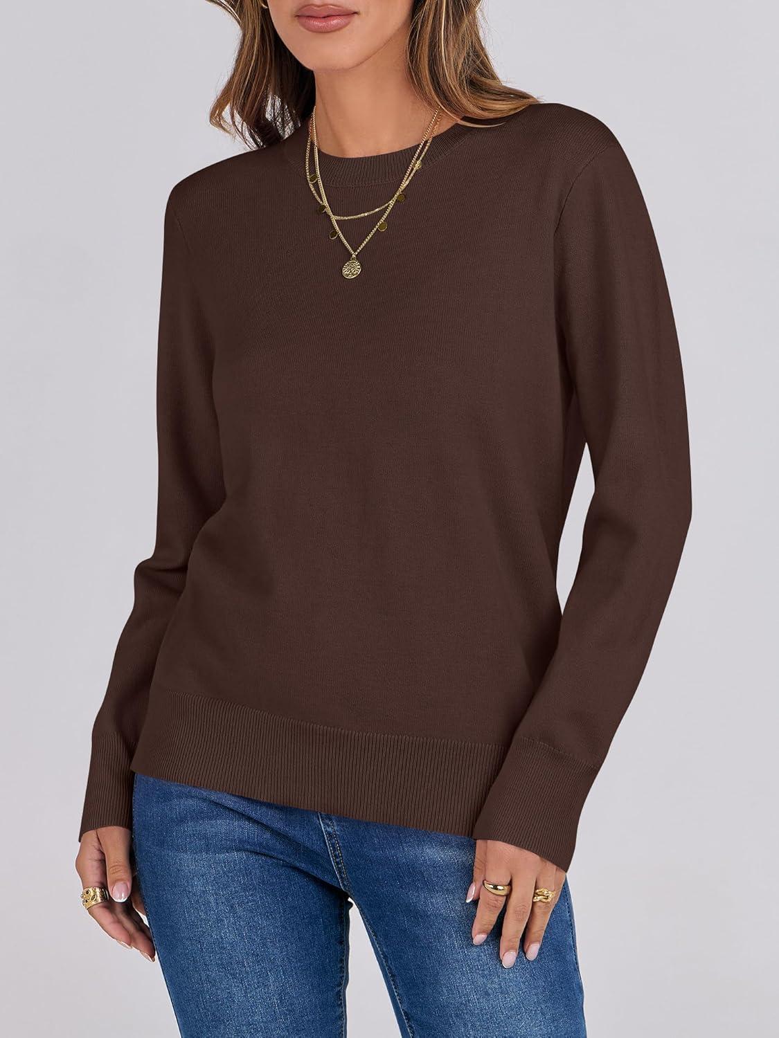 imageANRABESS Womens Long Sleeve Crewneck Classic 2025 Fall Soft Basic Pullover Sweaters TopCoffee