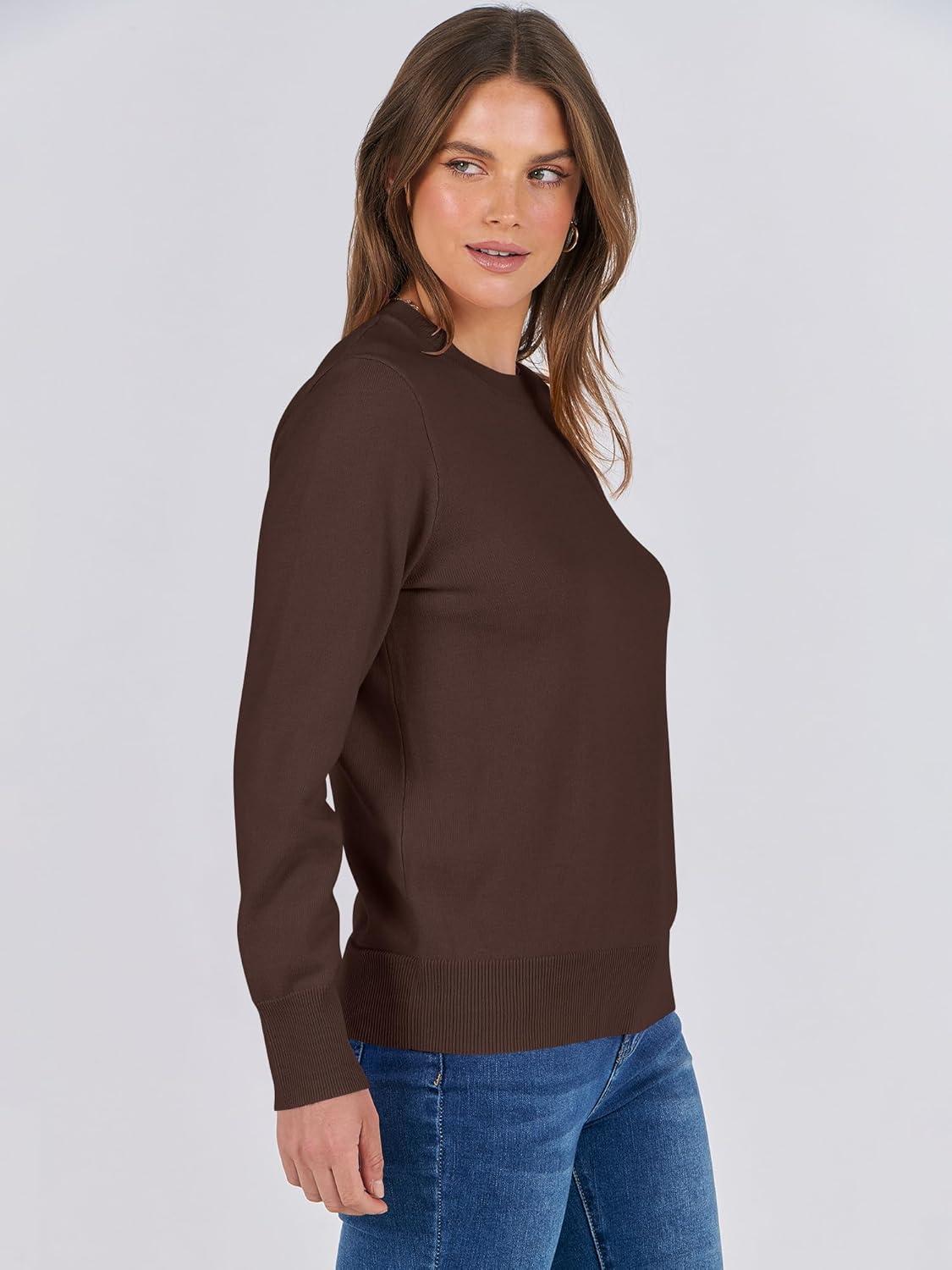 imageANRABESS Womens Long Sleeve Crewneck Classic 2025 Fall Soft Basic Pullover Sweaters TopCoffee