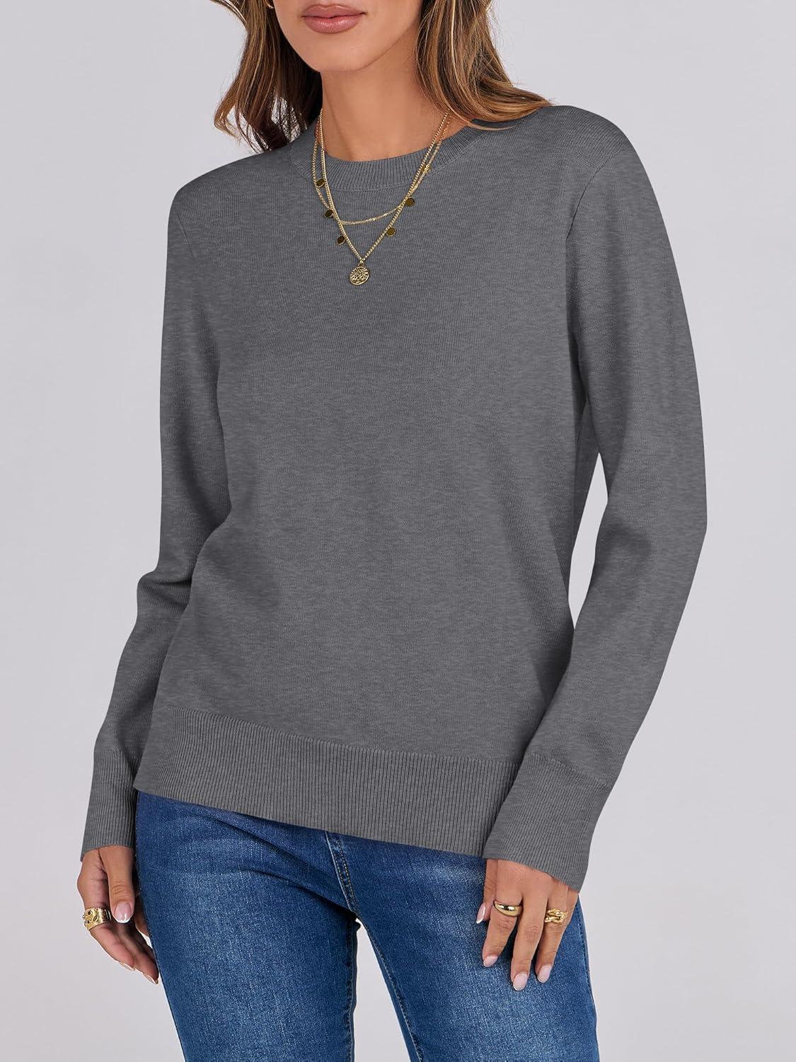 imageANRABESS Womens Long Sleeve Crewneck Classic 2025 Fall Soft Basic Pullover Sweaters TopDark Gray