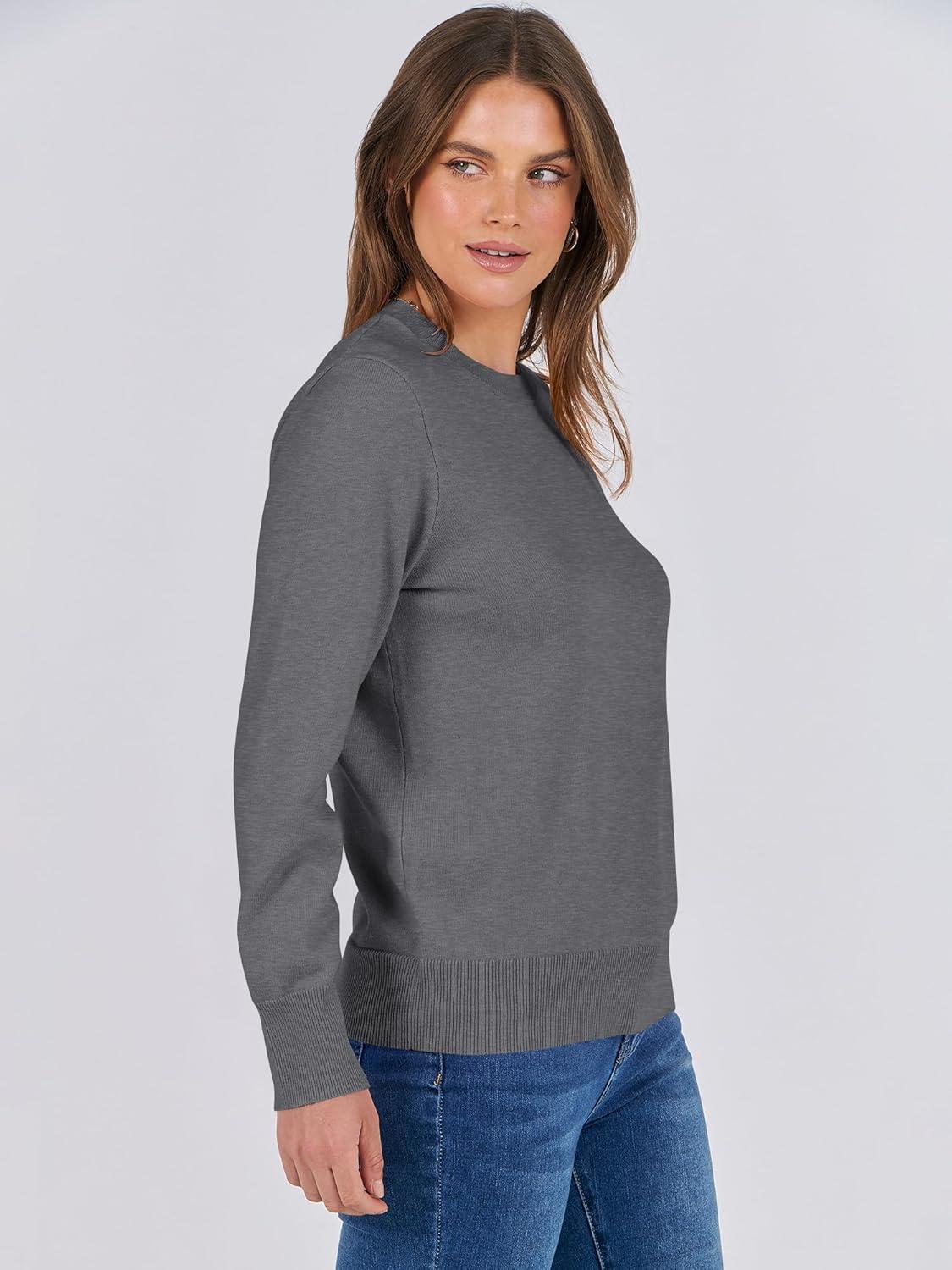 imageANRABESS Womens Long Sleeve Crewneck Classic 2025 Fall Soft Basic Pullover Sweaters TopDark Gray