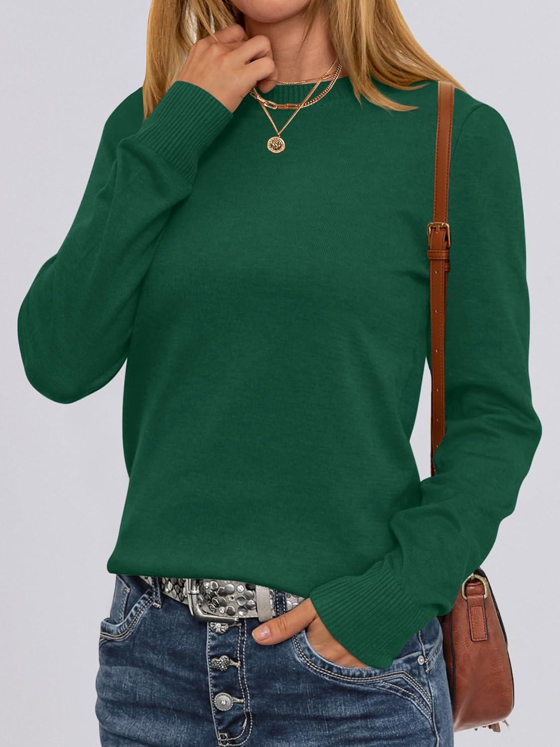 imageANRABESS Womens Long Sleeve Crewneck Classic 2025 Fall Soft Basic Pullover Sweaters TopGreen