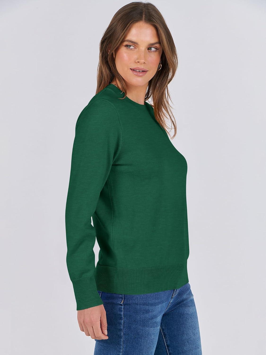 imageANRABESS Womens Long Sleeve Crewneck Classic 2025 Fall Soft Basic Pullover Sweaters TopGreen