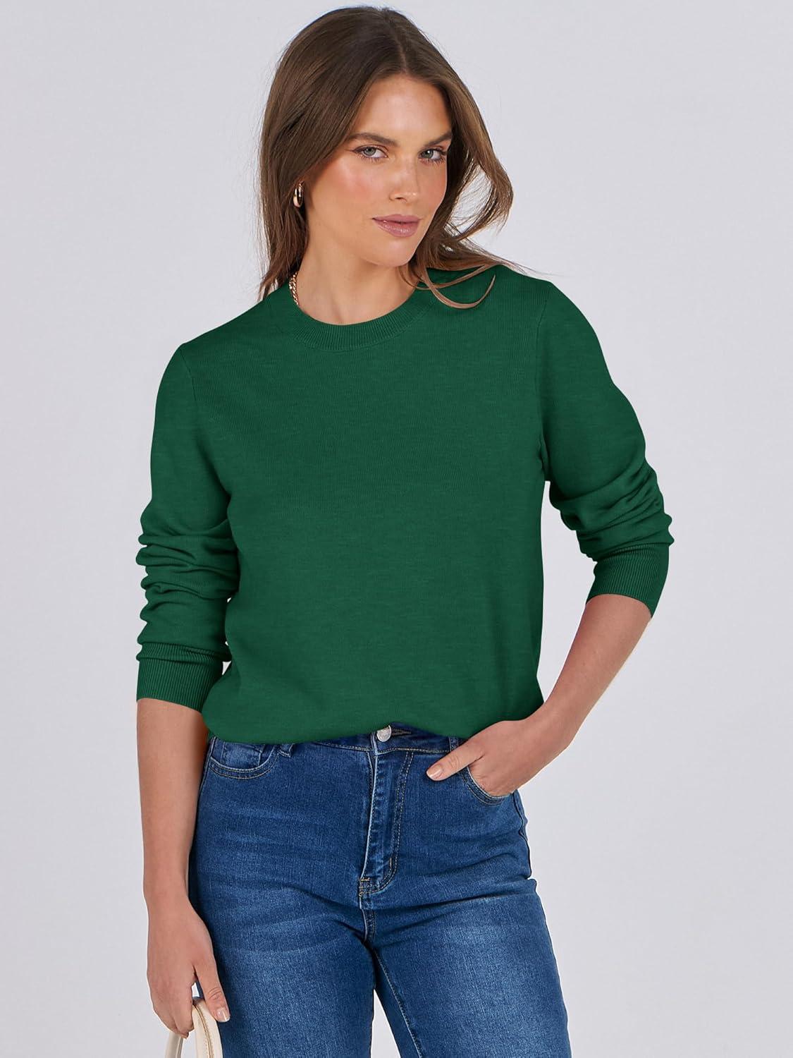 imageANRABESS Womens Long Sleeve Crewneck Classic 2025 Fall Soft Basic Pullover Sweaters TopGreen