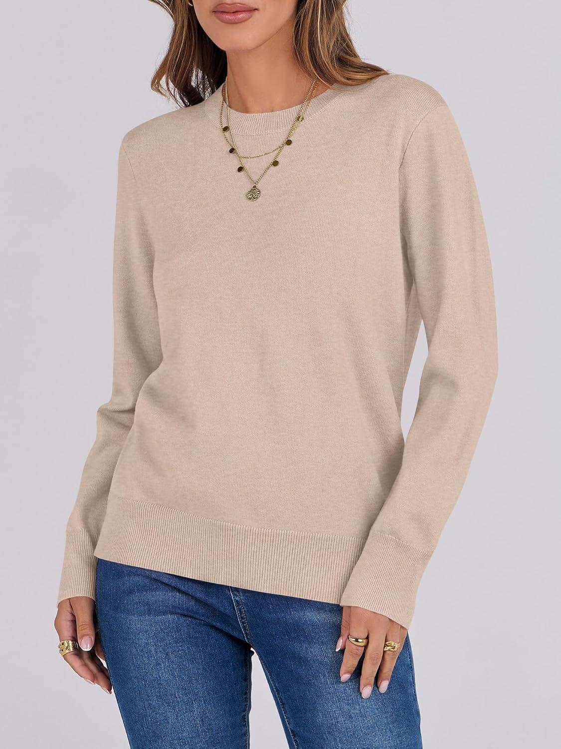 imageANRABESS Womens Long Sleeve Crewneck Classic 2025 Fall Soft Basic Pullover Sweaters TopKhaki