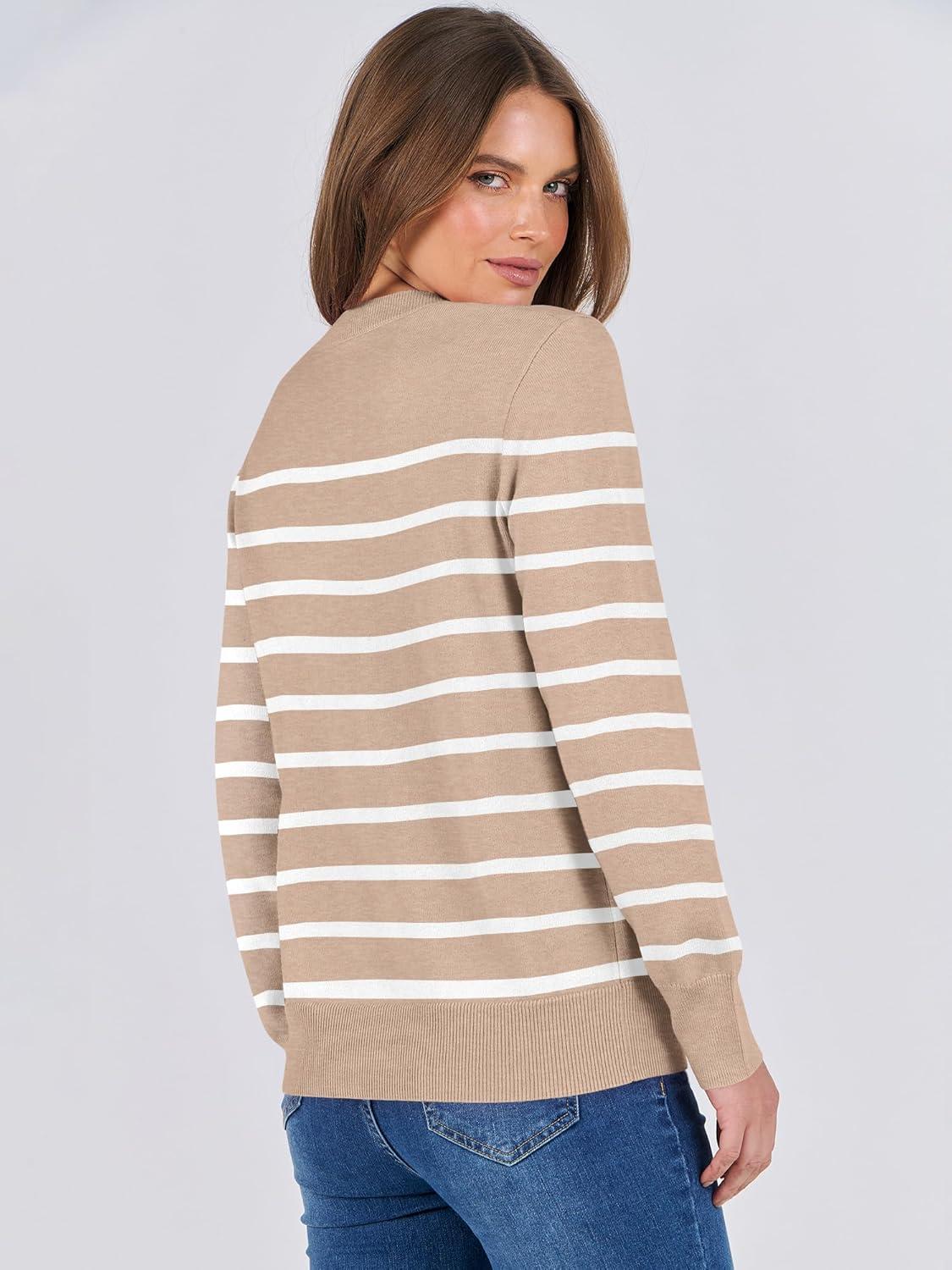 imageANRABESS Womens Long Sleeve Crewneck Classic 2025 Fall Soft Basic Pullover Sweaters TopKhaki White