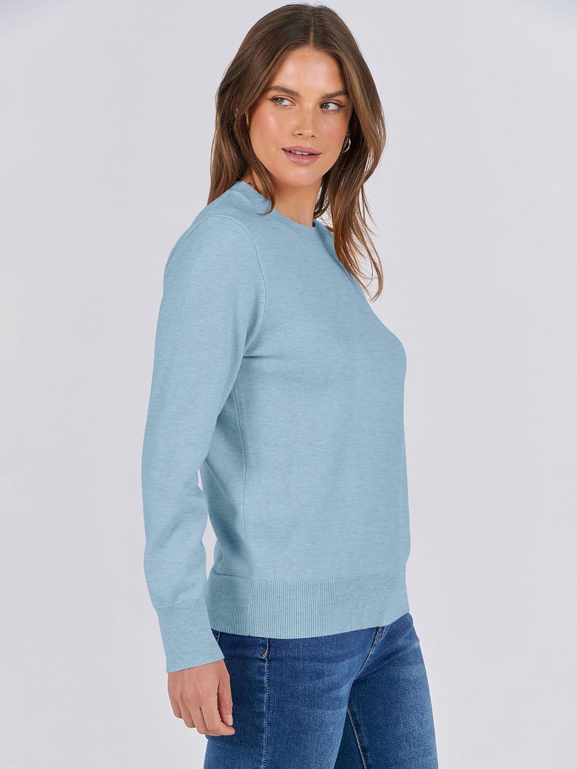 imageANRABESS Womens Long Sleeve Crewneck Classic 2025 Fall Soft Basic Pullover Sweaters TopLight Blue